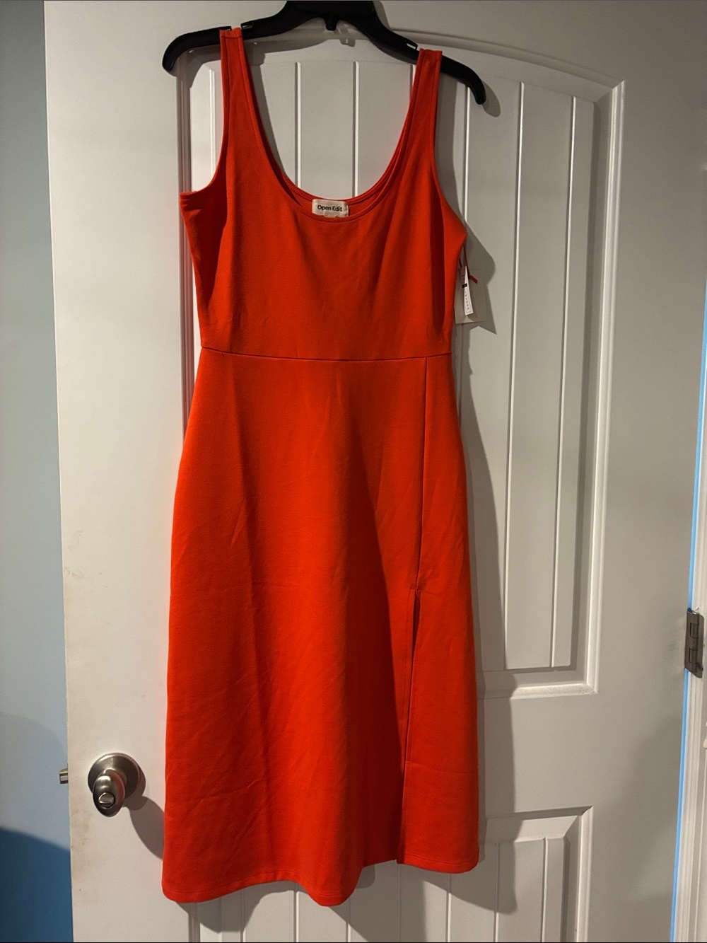 Open Edit Sleeveless Scoop-Neck Midi Dress in Bright Orange